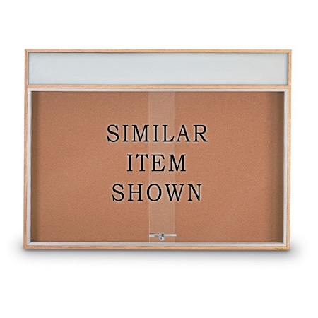 United Visual Products Sliding Door Wood Corkboard, 72"x36", Head, UV9005OCH-LTOAK-CLOUD UV9005OCH-LTOAK-CLOUD